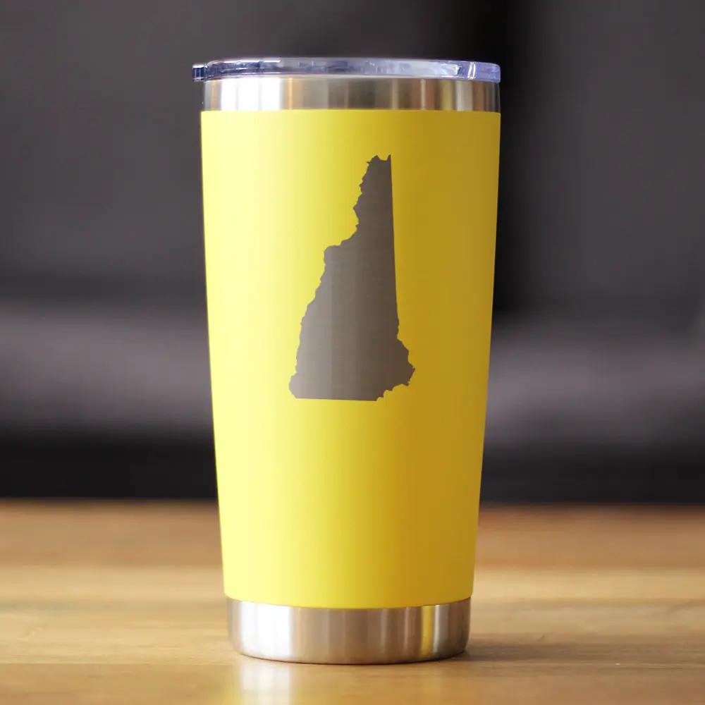 New Hampshire State Outline Coffee Tumbler | 20 Oz Double Wall Stainless Steel | Sliding Lid | New Hampshire Gifts
