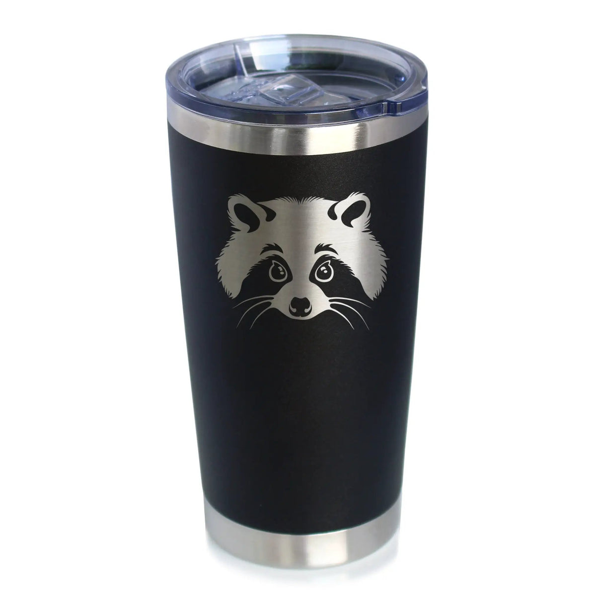 Raccoon Face Coffee Tumbler | 20 Oz Double Wall Stainless Steel | Sliding Lid | Cute Raccoon Gifts