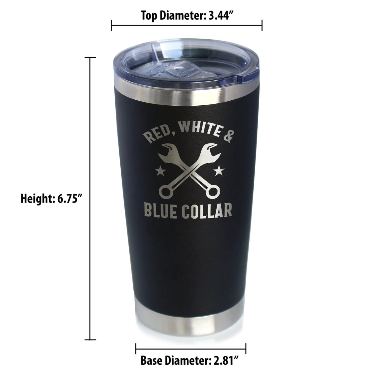 Red White & Blue Collar Coffee Tumbler | 20 Oz Double Wall Stainless Steel | Sliding Lid | Gifts For Tradesmen, Manual Labor