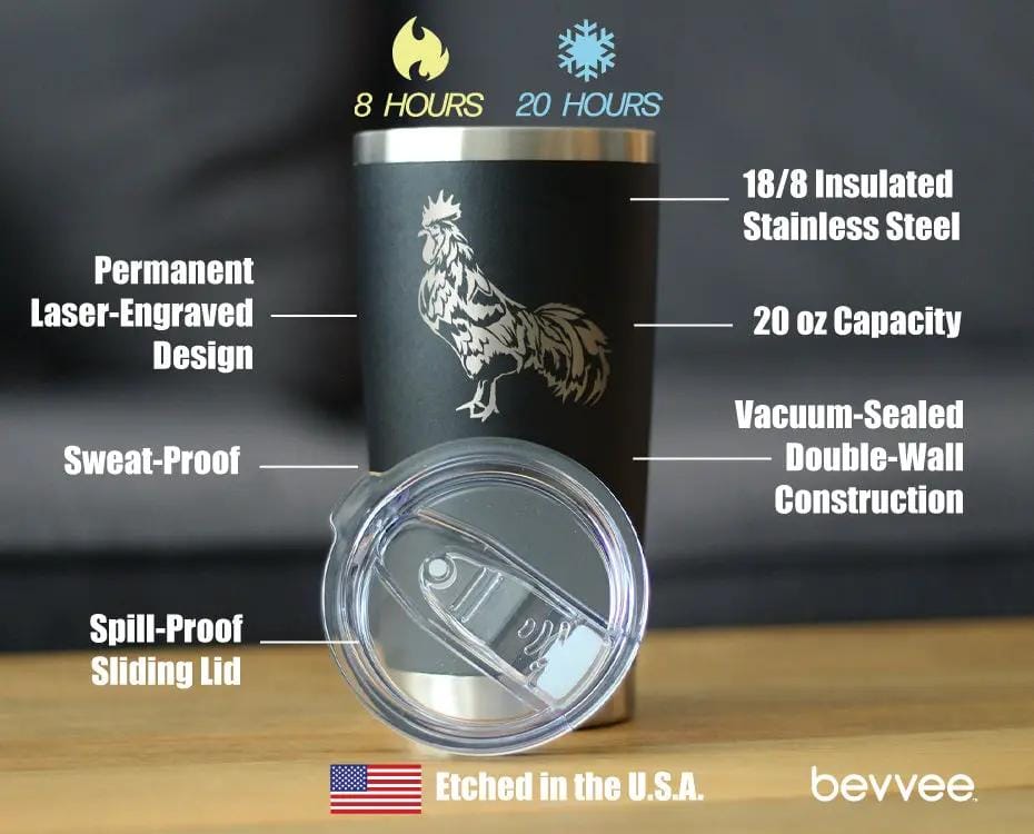 Insulated Coffee Tumbler | 20 oz Stainless Steel | Sliding Lid | Rooster
