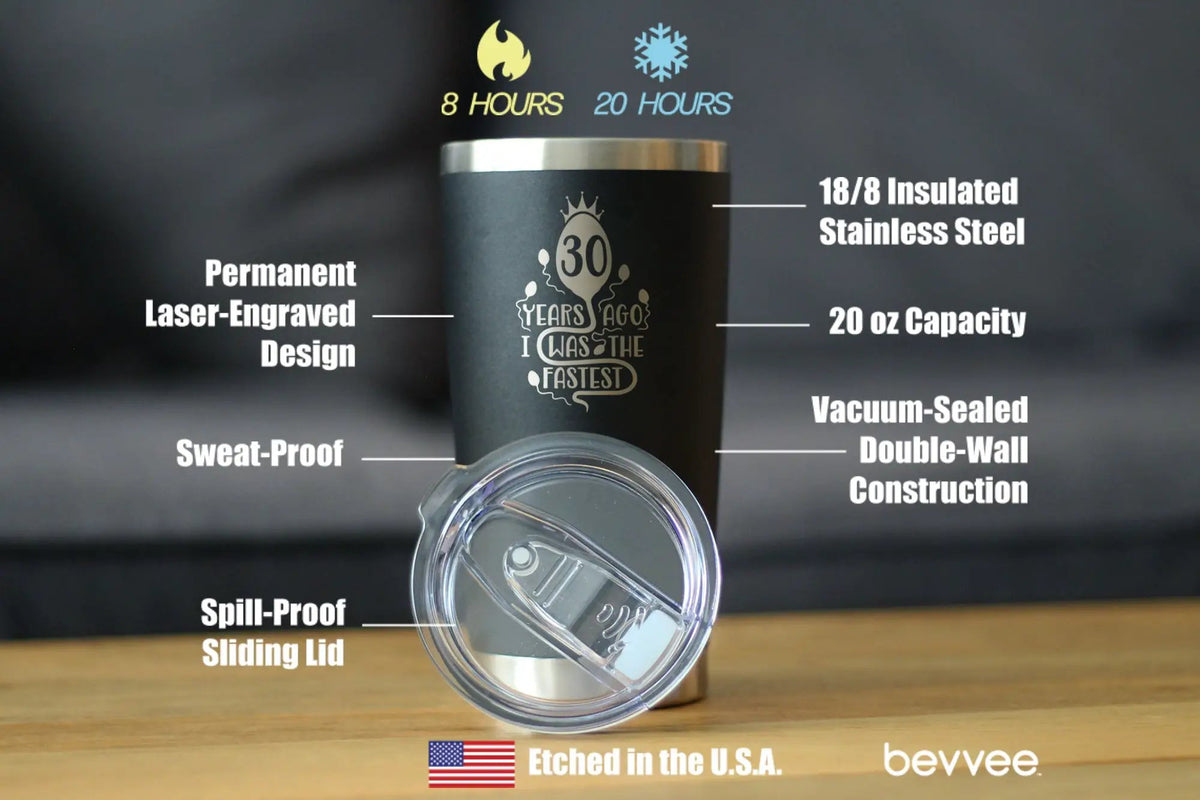30 Years Ago I Was the Fastest Coffee Tumbler | 20 Oz Double Wall Stainless Steel | Sliding Lid | Funny 30th Birthday Gifts
