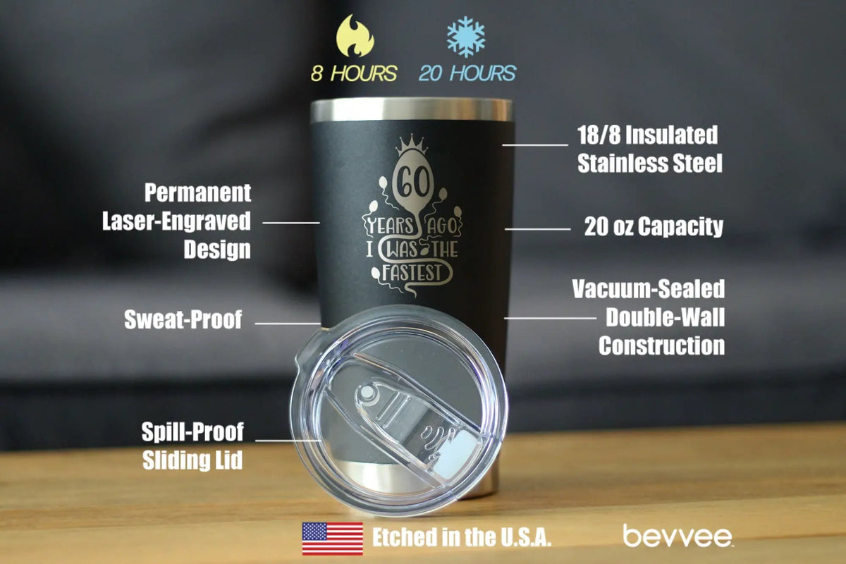 60 Years Ago I Was the Fastest Coffee Tumbler | 20 Oz Double Wall Stainless Steel | Sliding Lid | Funny 60th Birthday Gifts