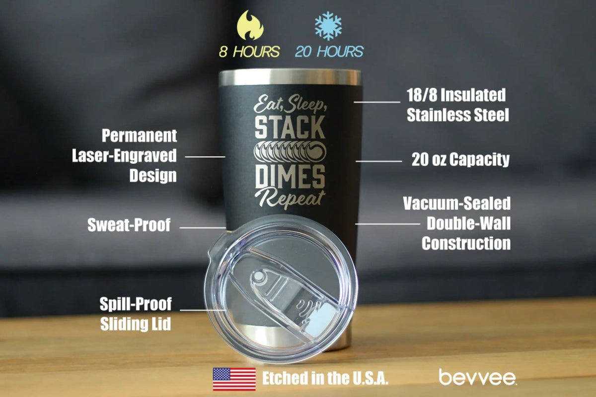 Insulated Coffee Tumbler | 20 oz Stainless Steel | Sliding Lid | Stack Dimes