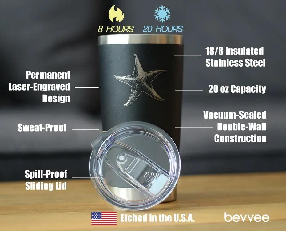 Insulated Coffee Tumbler | 20 oz Stainless Steel | Sliding Lid | Starfish