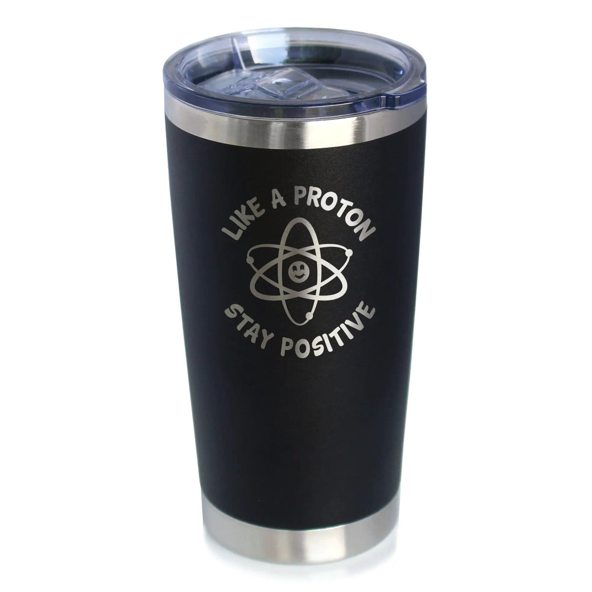 Insulated Coffee Tumbler | 20 oz Stainless Steel | Sliding Lid | Like a Proton, Stay Positive