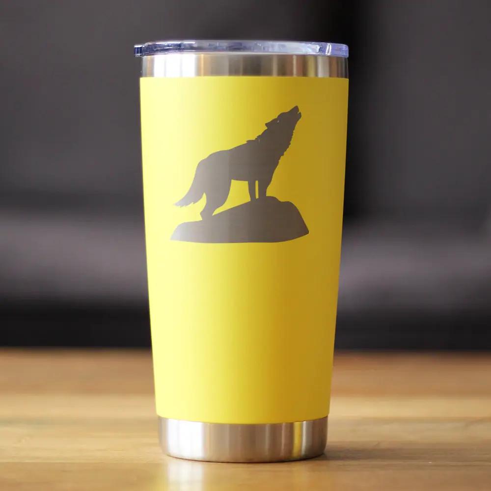 Stainless Steel Coffee Tumbler | 20 Oz Double Wall | Sliding Lid | Wolf Design