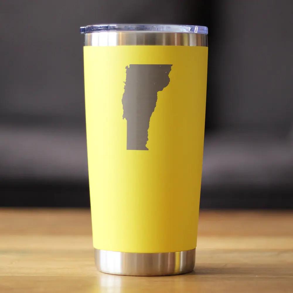 Vermont State Outline Coffee Tumbler | 20 Oz | Double Wall Stainless Steel | Sliding Lid