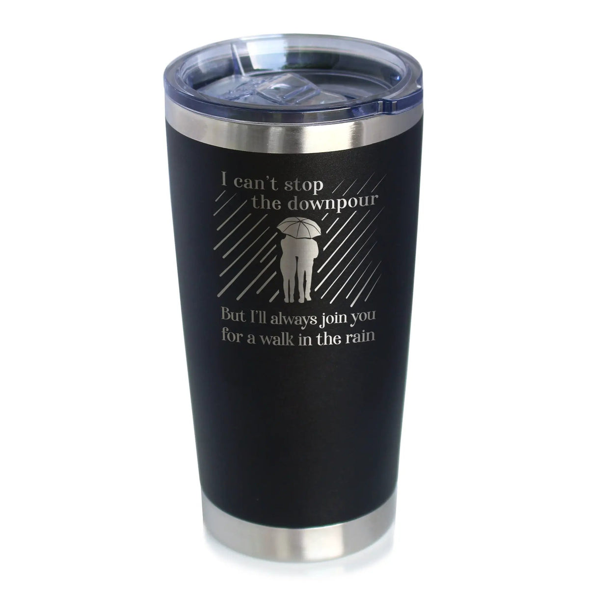 Walk In The Rain Coffee Tumbler | 20 Oz Double Wall Stainless Steel | Sliding Lid | Sympathy Gifts For Comfort and Encouragement