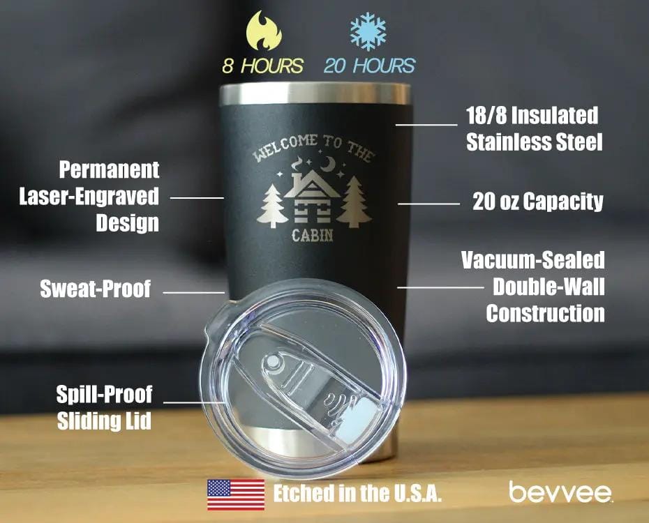 Insulated Coffee Tumbler | 20 oz Stainless Steel | Sliding Lid | Welcome To The Cabin