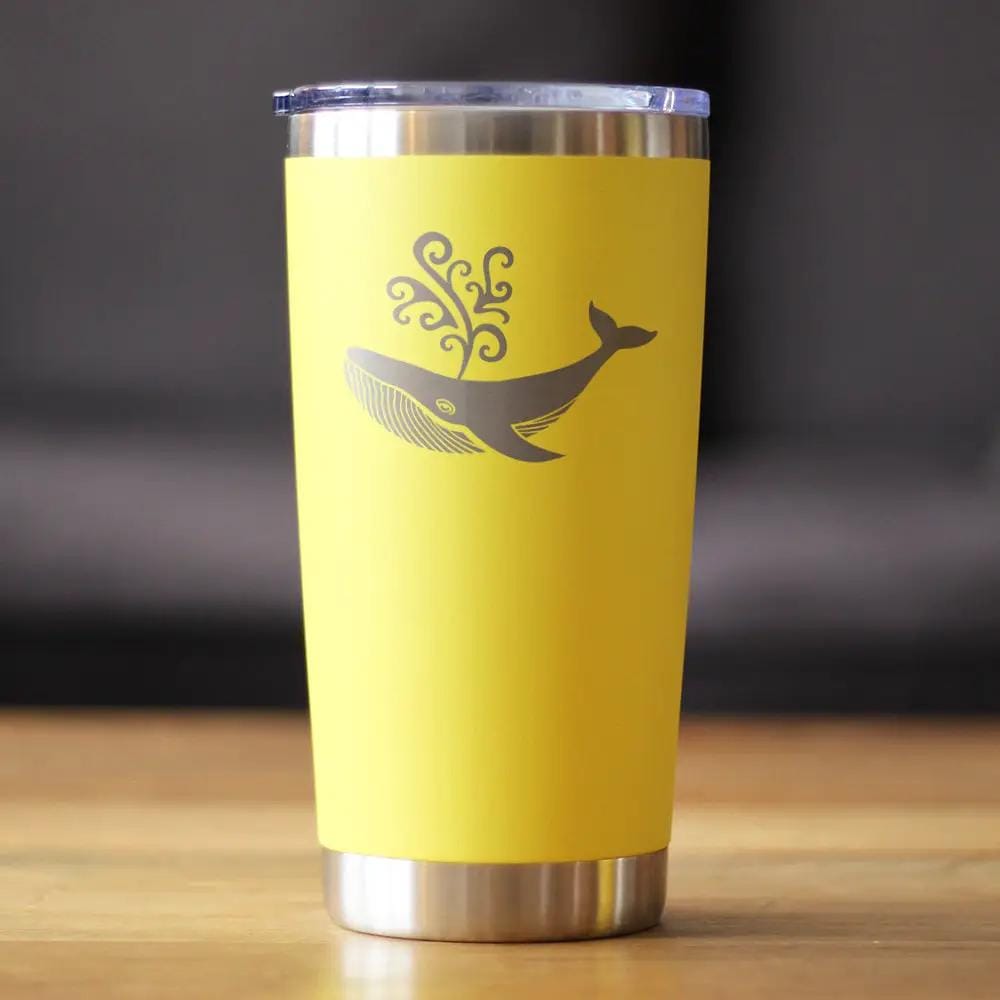 Insulated Coffee Tumbler | 20 oz Stainless Steel | Sliding Lid | Decorative Whale