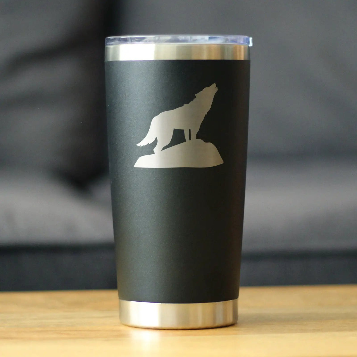 Stainless Steel Coffee Tumbler | 20 Oz Double Wall | Sliding Lid | Wolf Design
