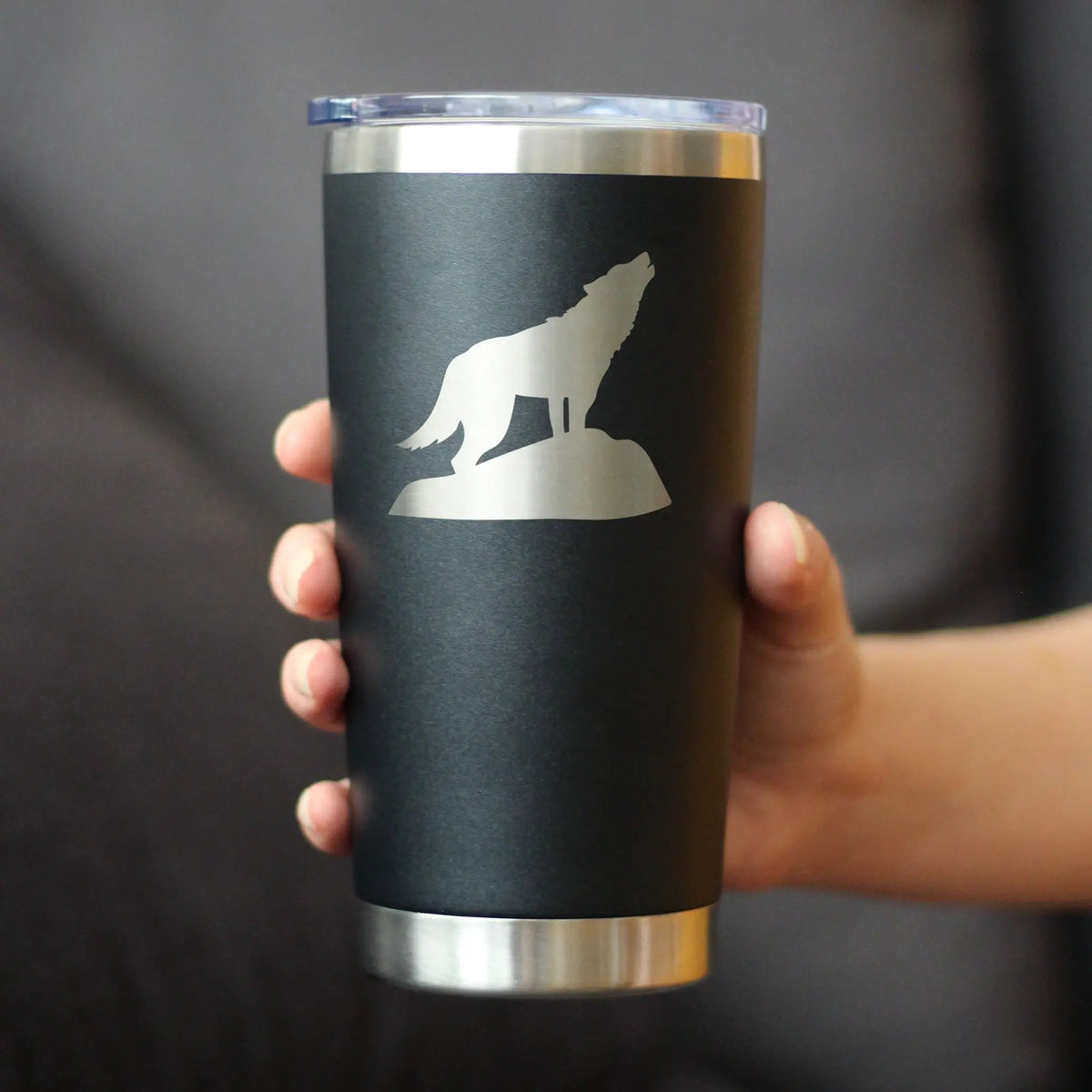Stainless Steel Coffee Tumbler | 20 Oz Double Wall | Sliding Lid | Wolf Design