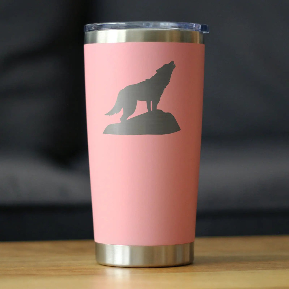 Stainless Steel Coffee Tumbler | 20 Oz Double Wall | Sliding Lid | Wolf Design