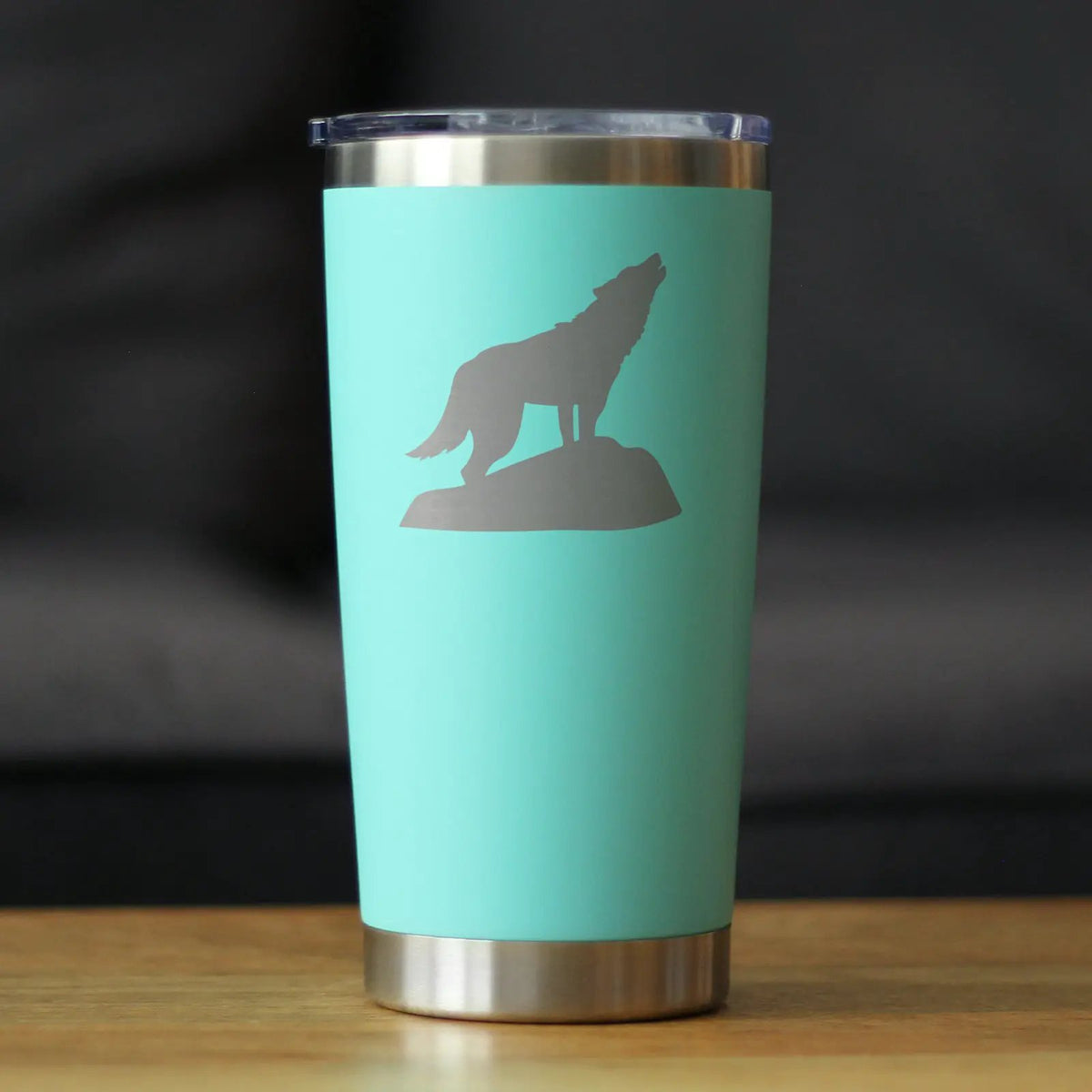 Stainless Steel Coffee Tumbler | 20 Oz Double Wall | Sliding Lid | Wolf Design