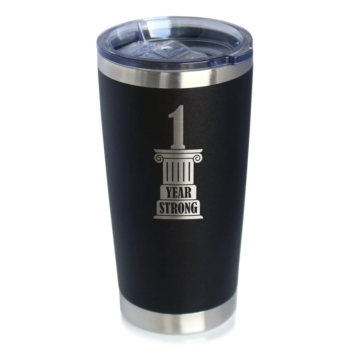 1st Anniversary Party Decor Coffee Tumbler | 20 Oz Double Wall Stainless Steel | Sliding Lid | 1 Year Strong
