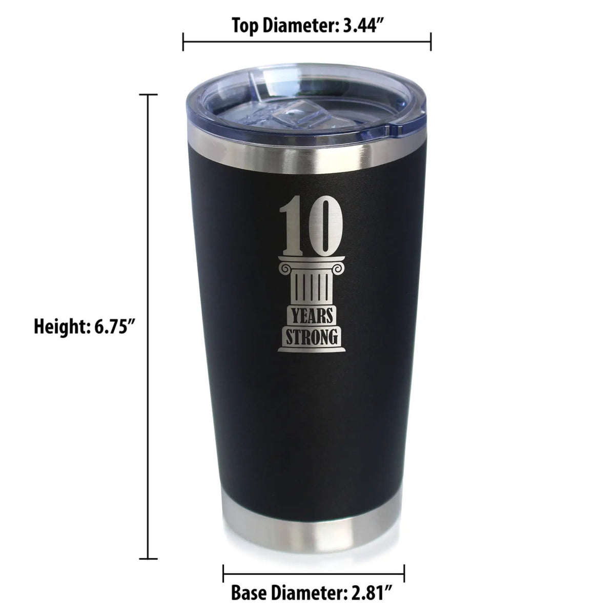 10th Anniversary Party Decor Coffee Tumbler | 20 Oz Double Wall Stainless Steel | Sliding Lid | 10 Years Strong