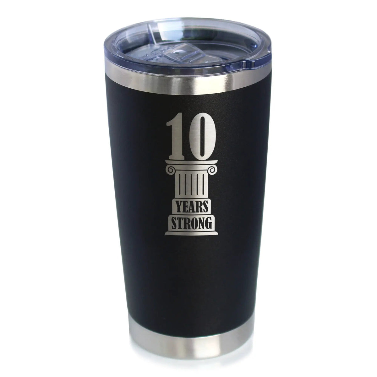 10th Anniversary Party Decor Coffee Tumbler | 20 Oz Double Wall Stainless Steel | Sliding Lid | 10 Years Strong