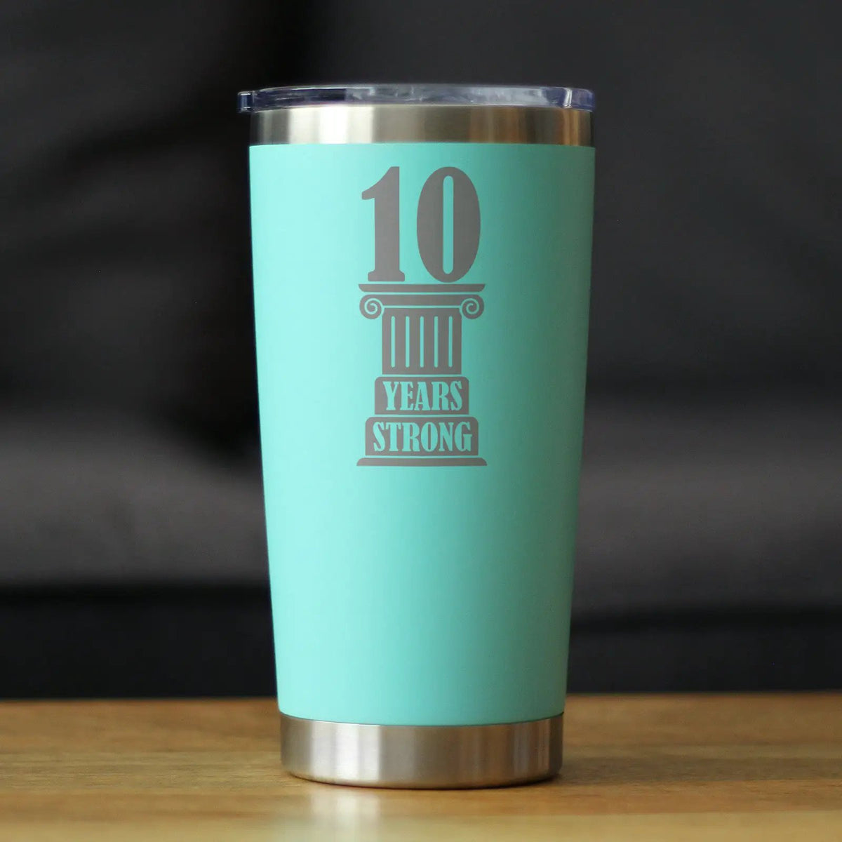 10th Anniversary Party Decor Coffee Tumbler | 20 Oz Double Wall Stainless Steel | Sliding Lid | 10 Years Strong