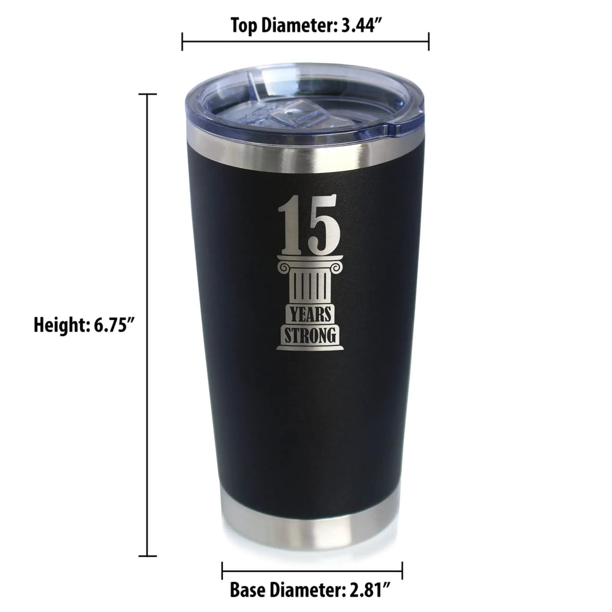 15th Anniversary Party Decor Coffee Tumbler | 20 Oz Double Wall Stainless Steel | Sliding Lid | 15 Years Strong