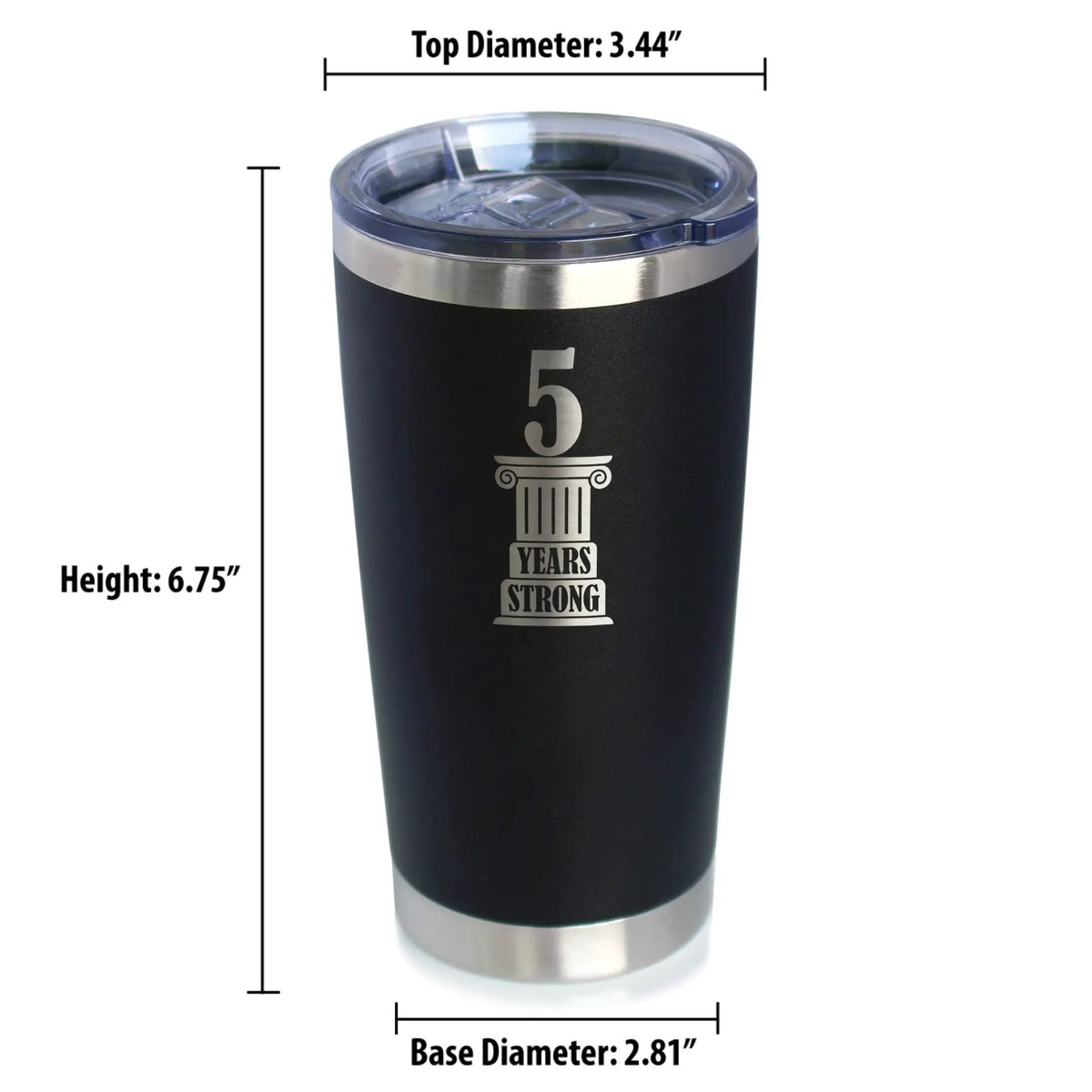 5th Anniversary Party Decor Coffee Tumbler | 20 Oz Double Wall Stainless Steel | Sliding Lid | 5 Years Strong