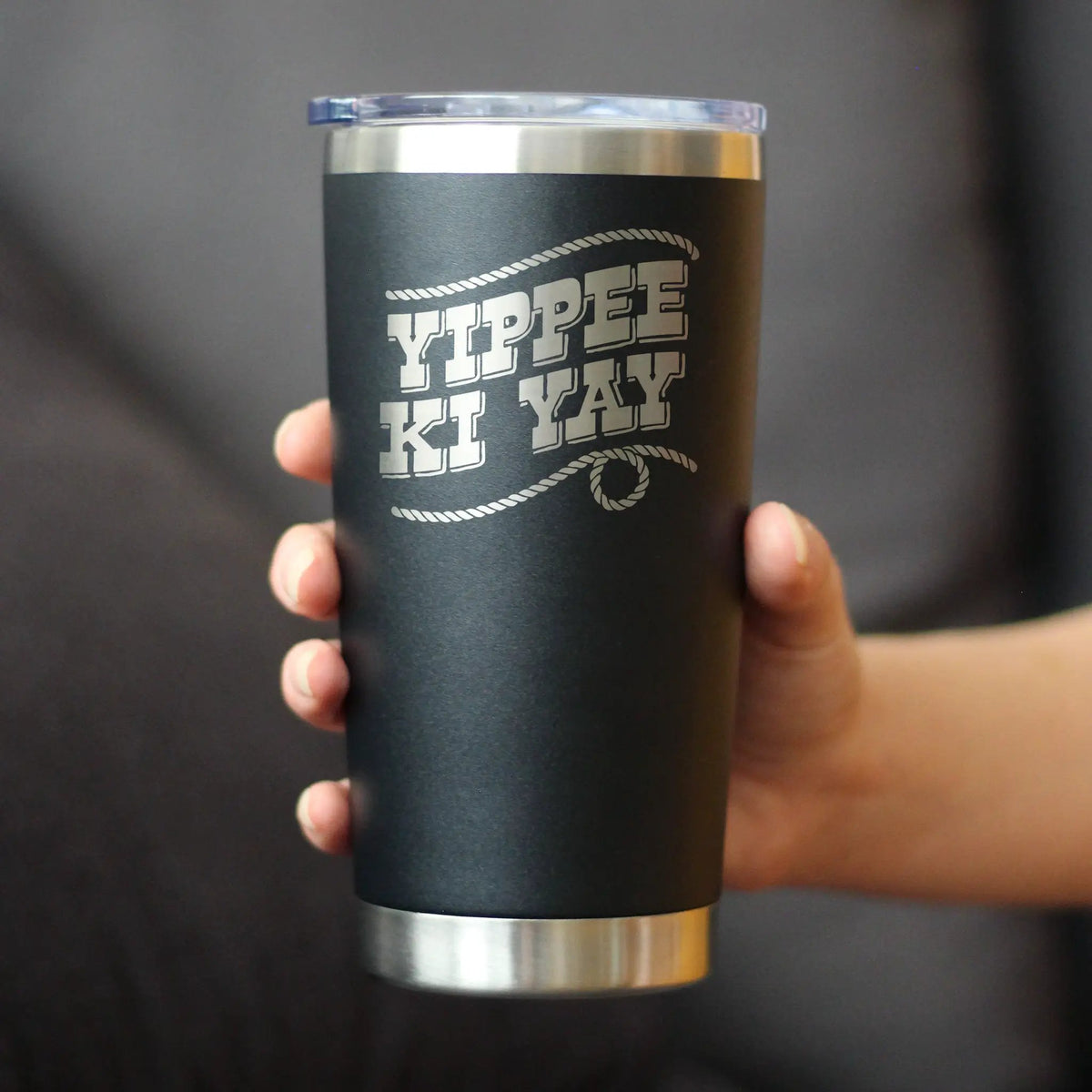 Yippee Ki Yay Coffee Tumbler | 20 Oz Double Wall Stainless Steel | Sliding Lid | Country Western Home Decor