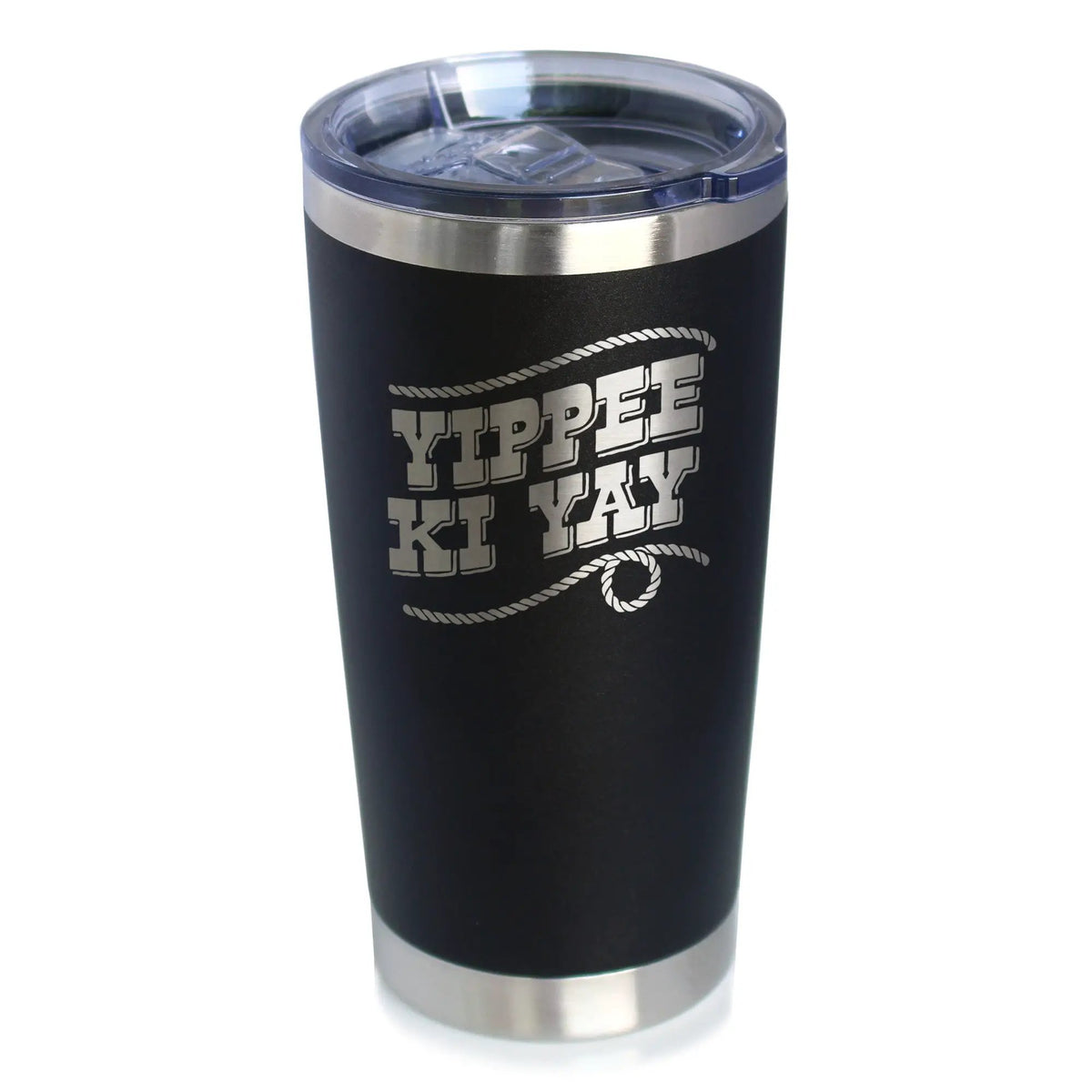 Yippee Ki Yay Coffee Tumbler | 20 Oz Double Wall Stainless Steel | Sliding Lid | Country Western Home Decor