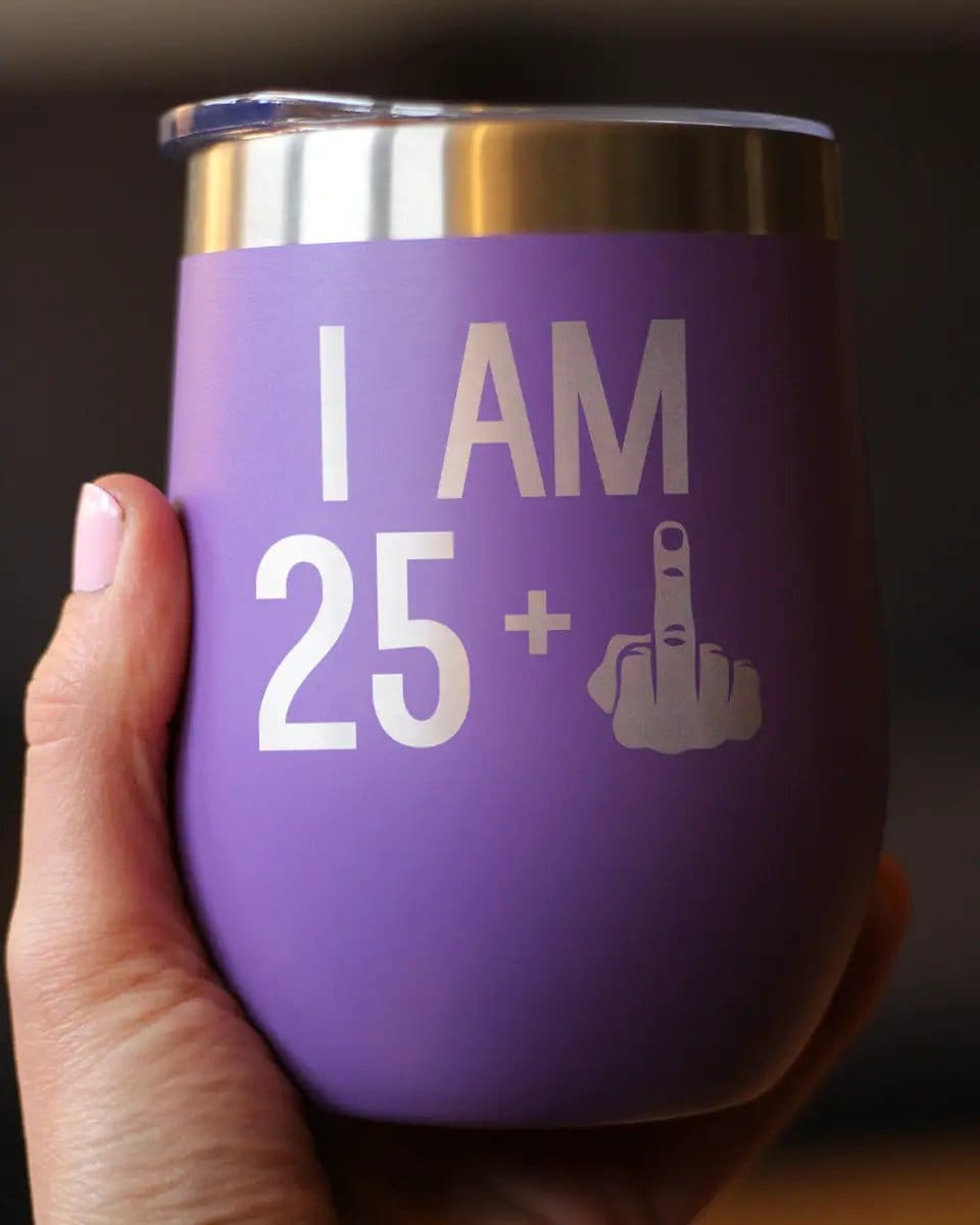 Insulated Stemless Wine Tumbler | 12 oz Stainless Steel | Sliding Lid | 25 + 1 Middle Finger