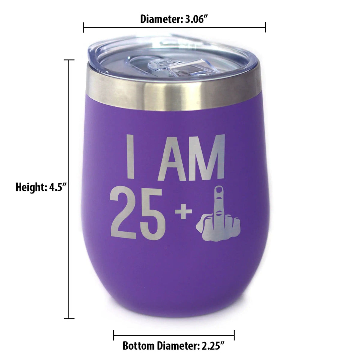Insulated Stemless Wine Tumbler | 12 oz Stainless Steel | Sliding Lid | 25 + 1 Middle Finger