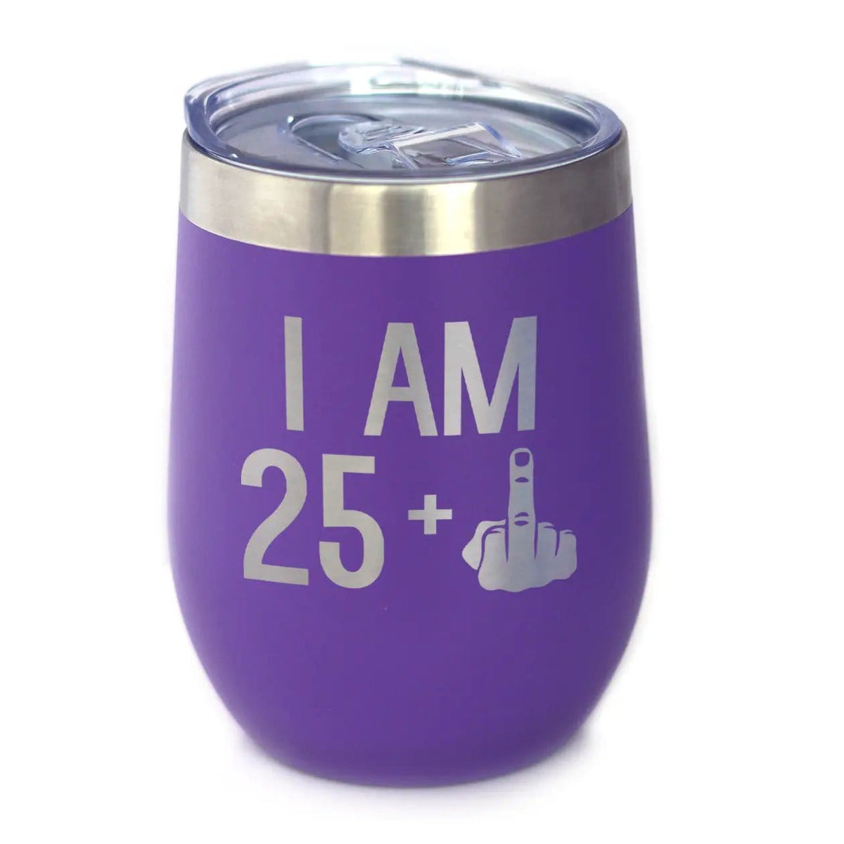 Insulated Stemless Wine Tumbler | 12 oz Stainless Steel | Sliding Lid | 25 + 1 Middle Finger