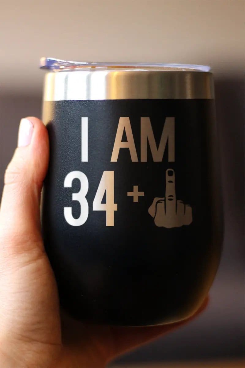 Insulated Stemless Wine Tumbler | 12 oz Stainless Steel | Sliding Lid | 34 + 1 Middle Finger