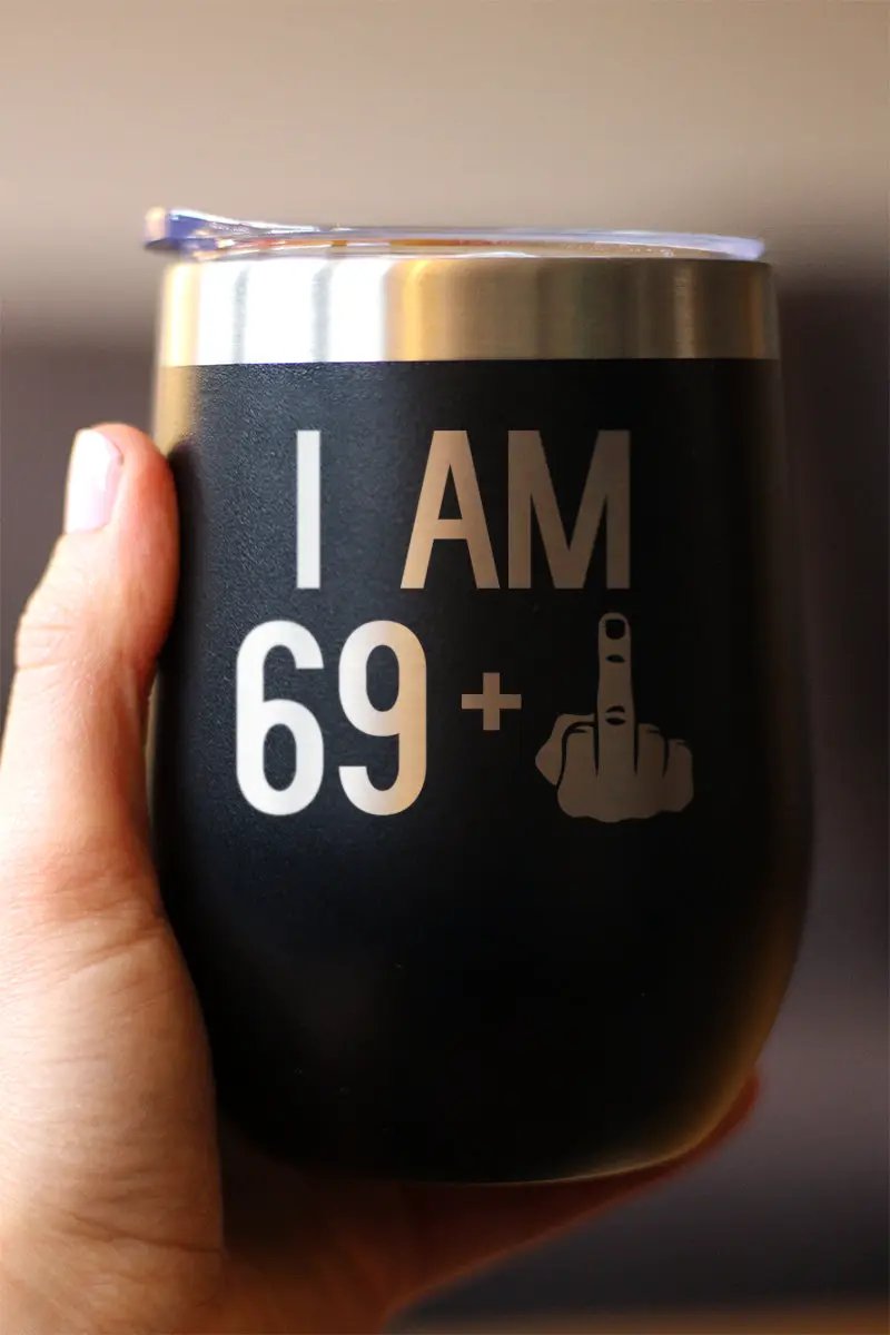 69 + 1 Middle Finger Wine Tumbler | 12 Oz | Double Wall Stainless Steel | Sliding Lid