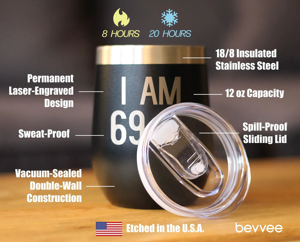 69 + 1 Middle Finger Wine Tumbler | 12 Oz | Double Wall Stainless Steel | Sliding Lid