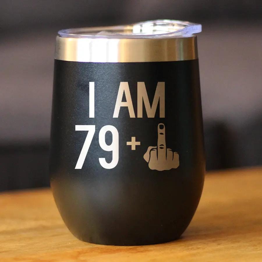 Insulated Stemless Wine Tumbler | 12 oz Stainless Steel | Sliding Lid | 79 + 1 Middle Finger