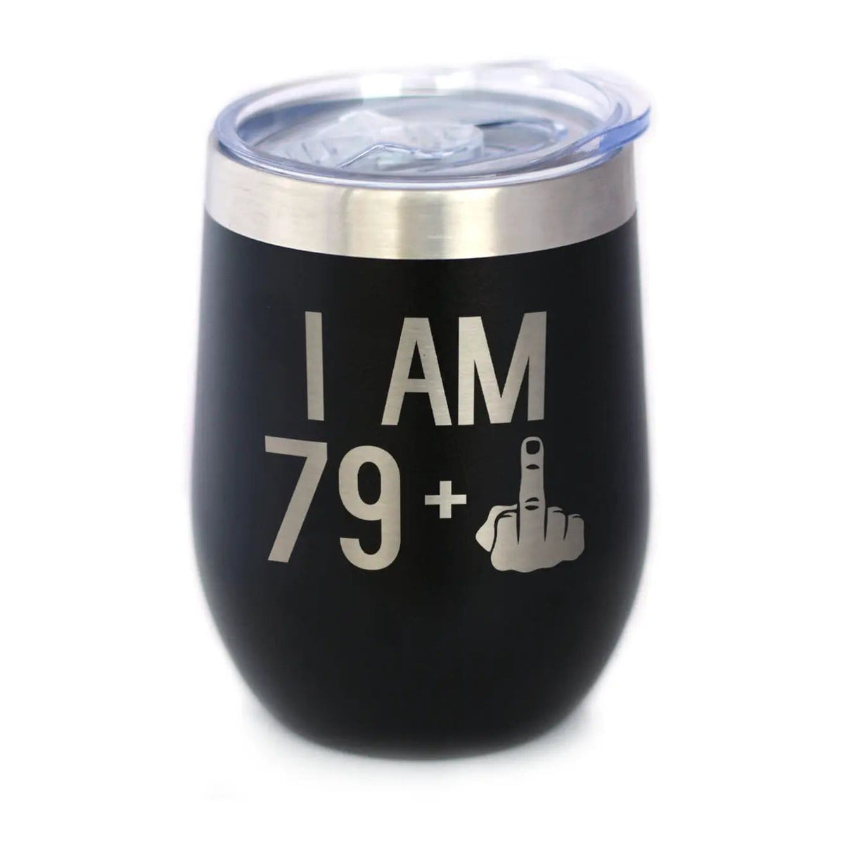Insulated Stemless Wine Tumbler | 12 oz Stainless Steel | Sliding Lid | 79 + 1 Middle Finger