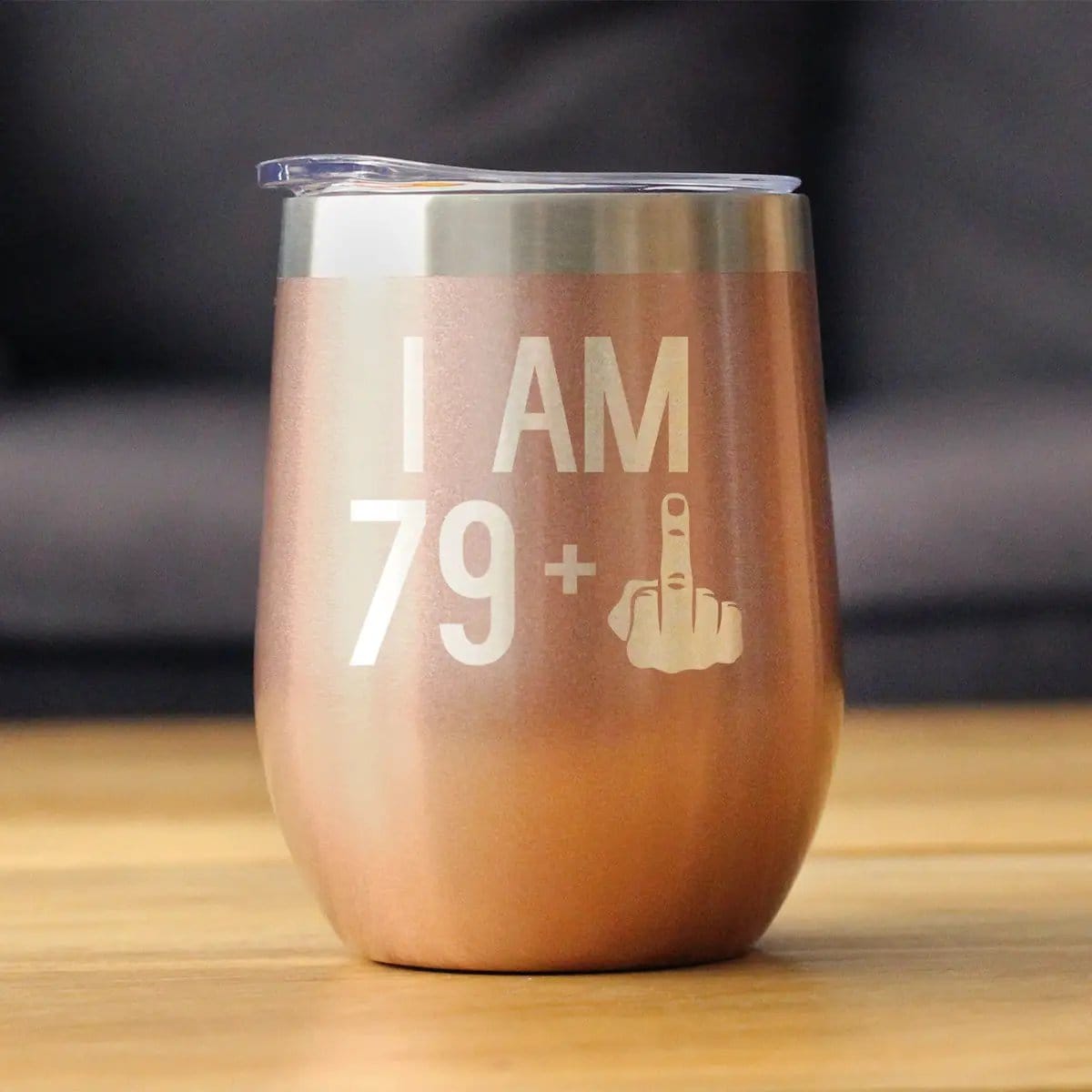 Insulated Stemless Wine Tumbler | 12 oz Stainless Steel | Sliding Lid | 79 + 1 Middle Finger