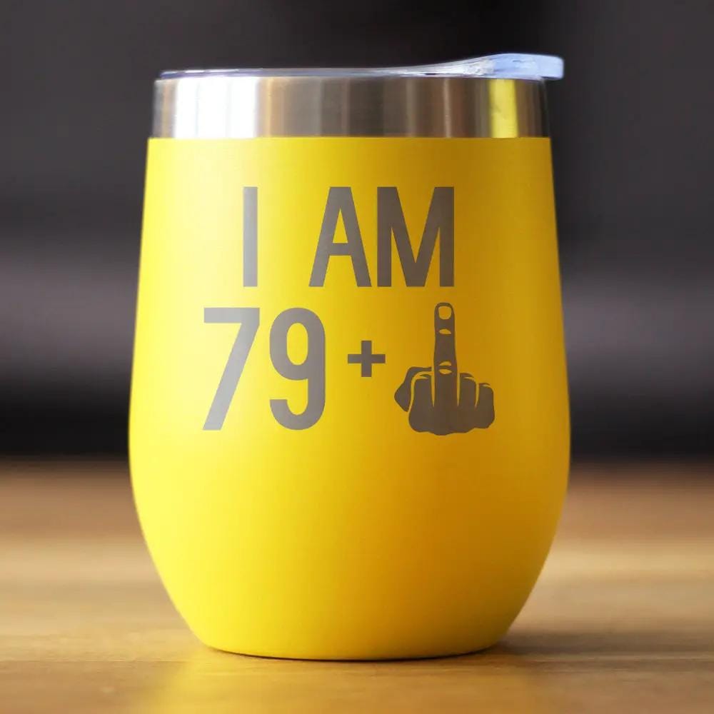 Insulated Stemless Wine Tumbler | 12 oz Stainless Steel | Sliding Lid | 79 + 1 Middle Finger