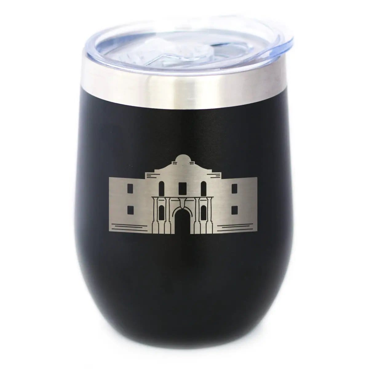 Insulated Stemless Wine Tumbler | 12 oz Stainless Steel | Sliding Lid | The Alamo