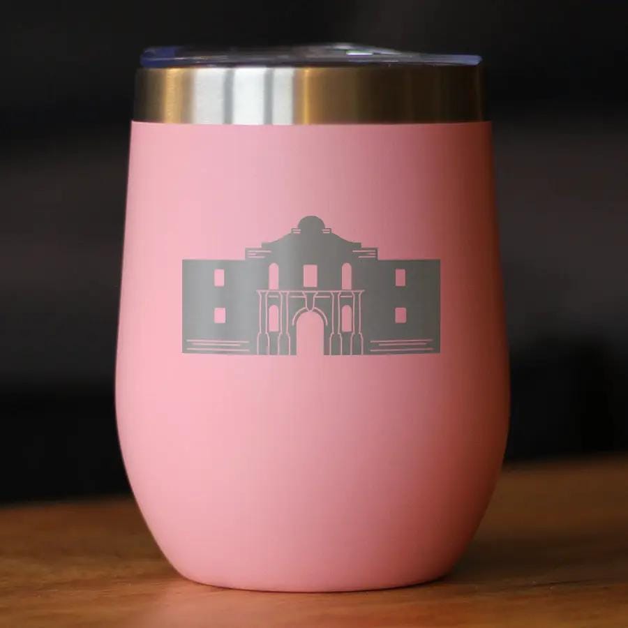 Insulated Stemless Wine Tumbler | 12 oz Stainless Steel | Sliding Lid | The Alamo