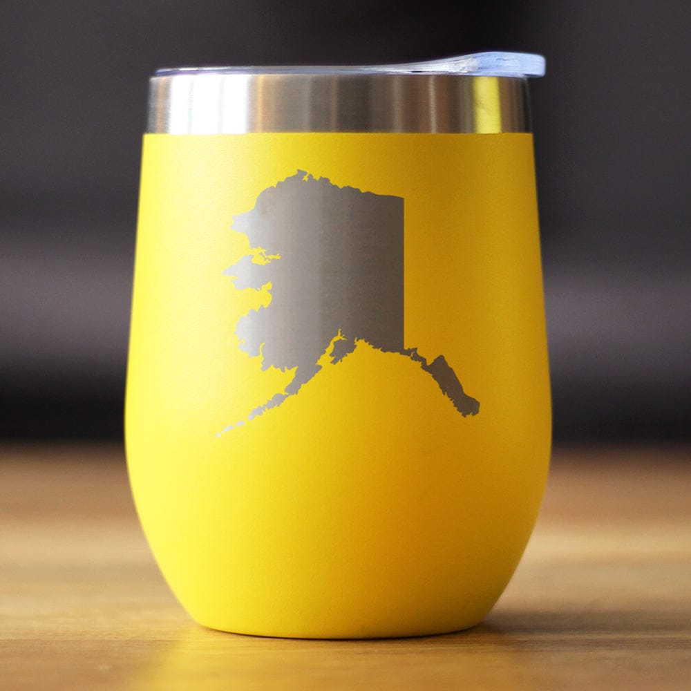 Insulated Stemless Wine Tumbler | 12 oz Stainless Steel | Sliding Lid | Alaska State Outline