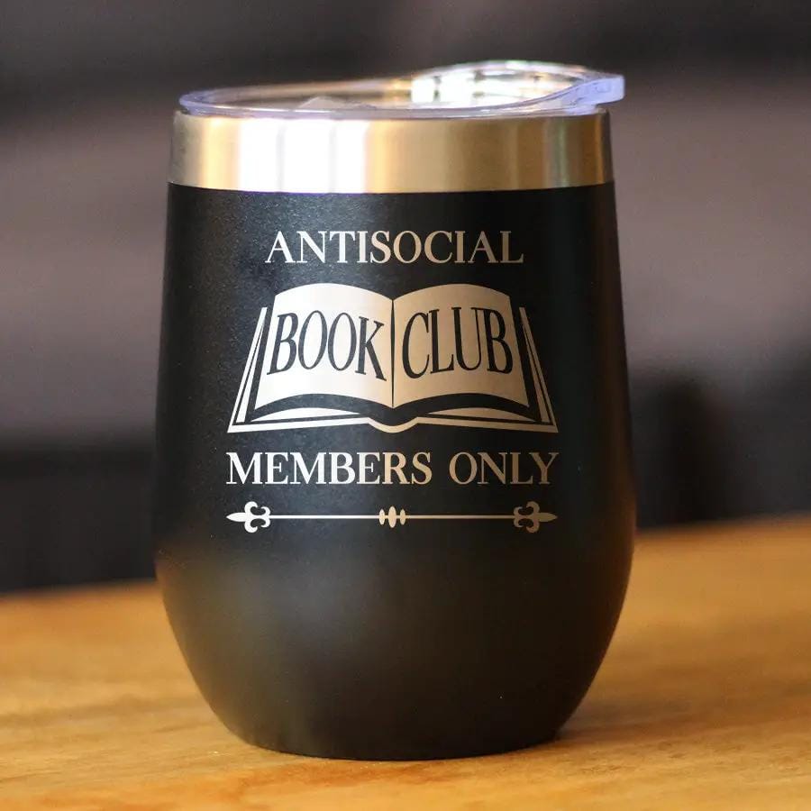 Insulated Coffee Tumbler | 12 oz Stainless Steel | Sliding Lid | Antisocial Book Club (Style 2)