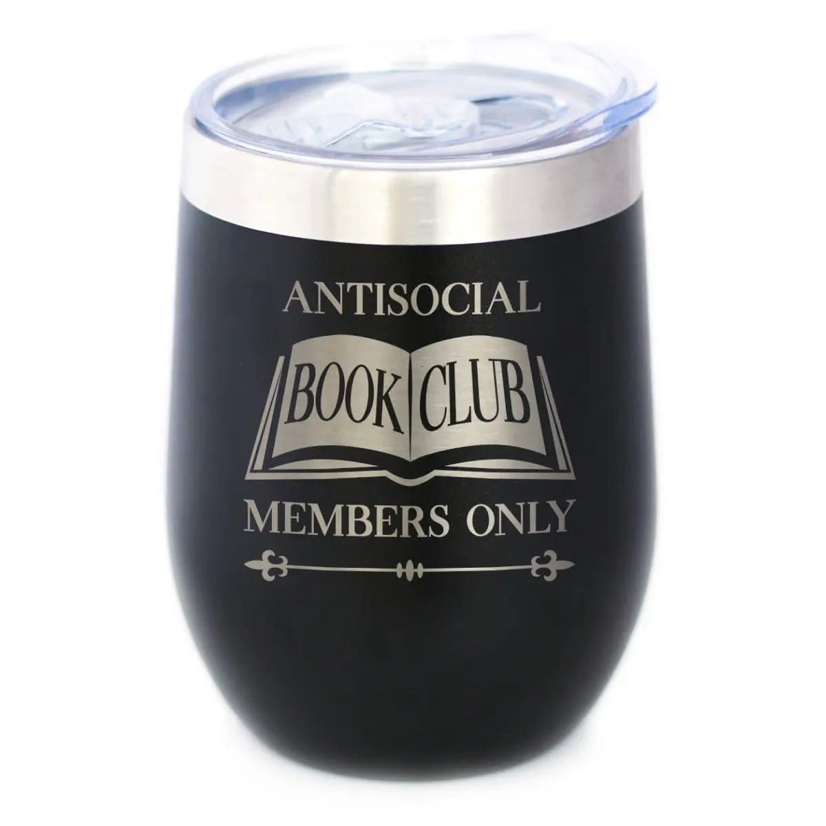 Insulated Coffee Tumbler | 12 oz Stainless Steel | Sliding Lid | Antisocial Book Club (Style 2)