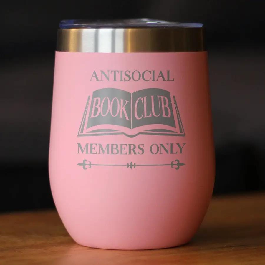 Insulated Coffee Tumbler | 12 oz Stainless Steel | Sliding Lid | Antisocial Book Club (Style 2)