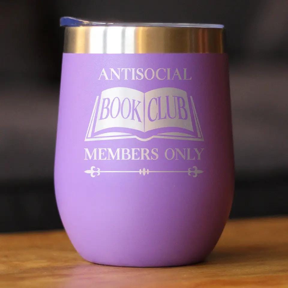 Insulated Coffee Tumbler | 12 oz Stainless Steel | Sliding Lid | Antisocial Book Club (Style 2)