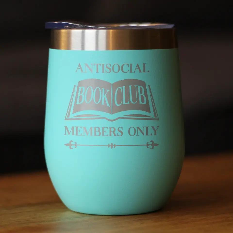 Insulated Coffee Tumbler | 12 oz Stainless Steel | Sliding Lid | Antisocial Book Club (Style 2)