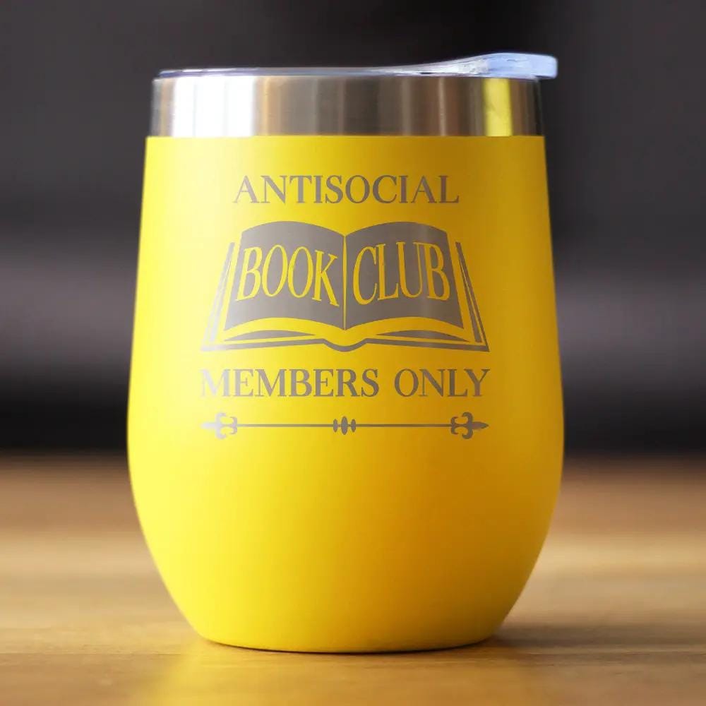 Insulated Coffee Tumbler | 12 oz Stainless Steel | Sliding Lid | Antisocial Book Club (Style 2)