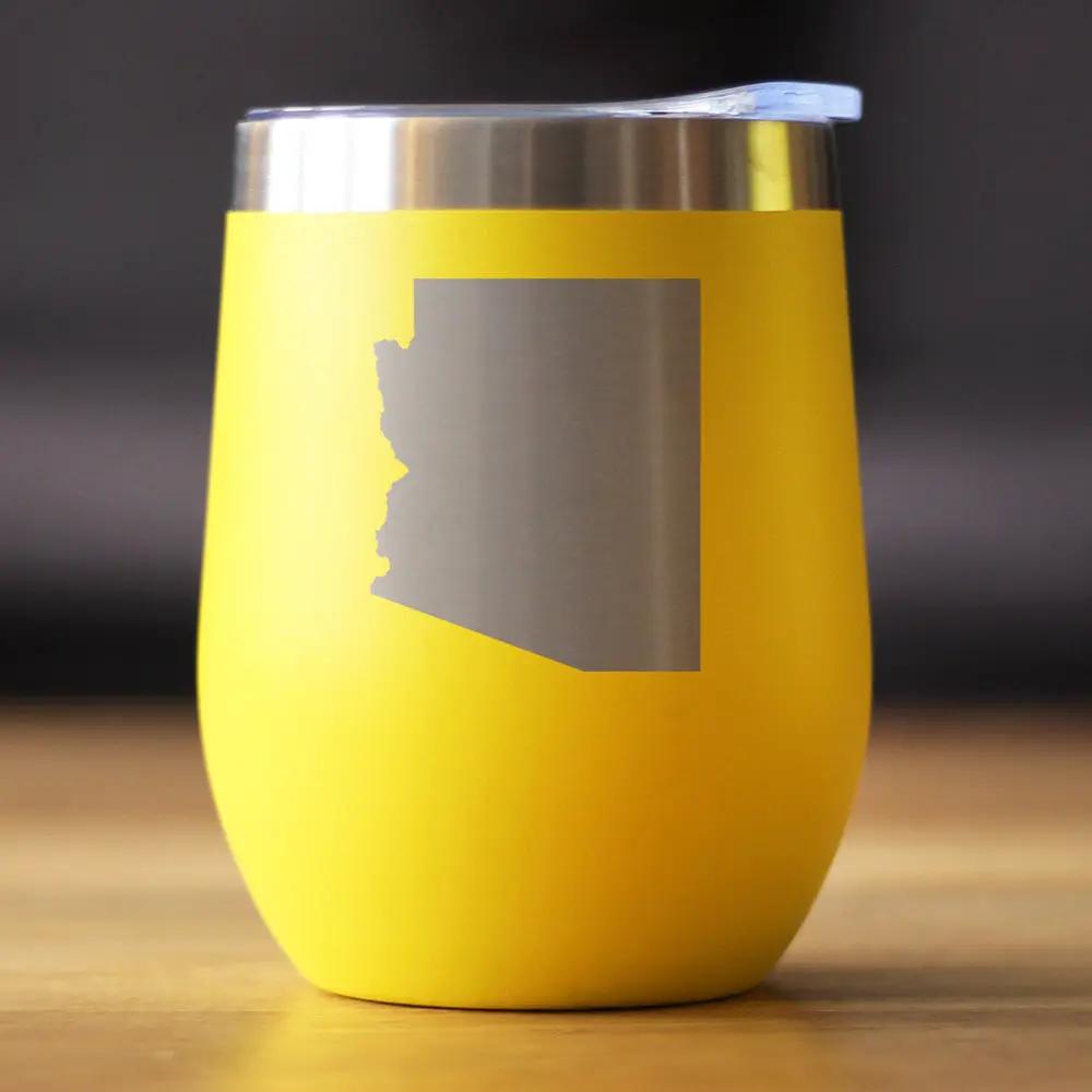 Arizona State Outline Wine Tumbler | 12 Oz | Double Wall Stainless Steel | Sliding Lid