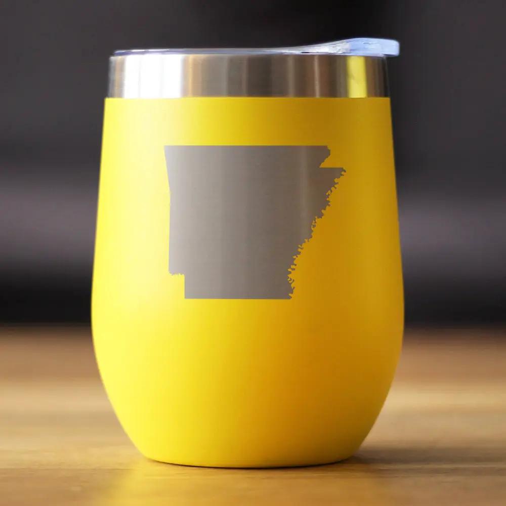 Arkansas State Outline Wine Tumbler | 12 Oz | Double Wall Stainless Steel | Sliding Lid