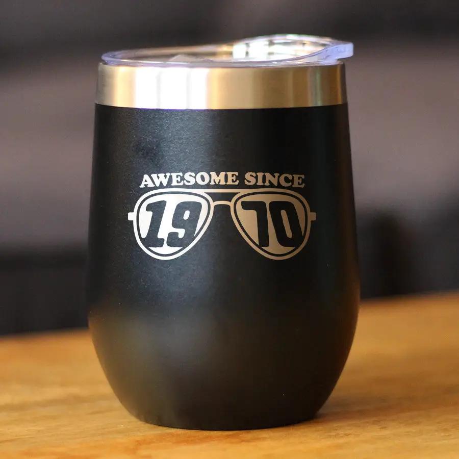 Awesome Since 1970 Wine Tumbler | 12 Oz Double Wall Stainless Steel | Sliding Lid | 55th Birthday Gift Ideas