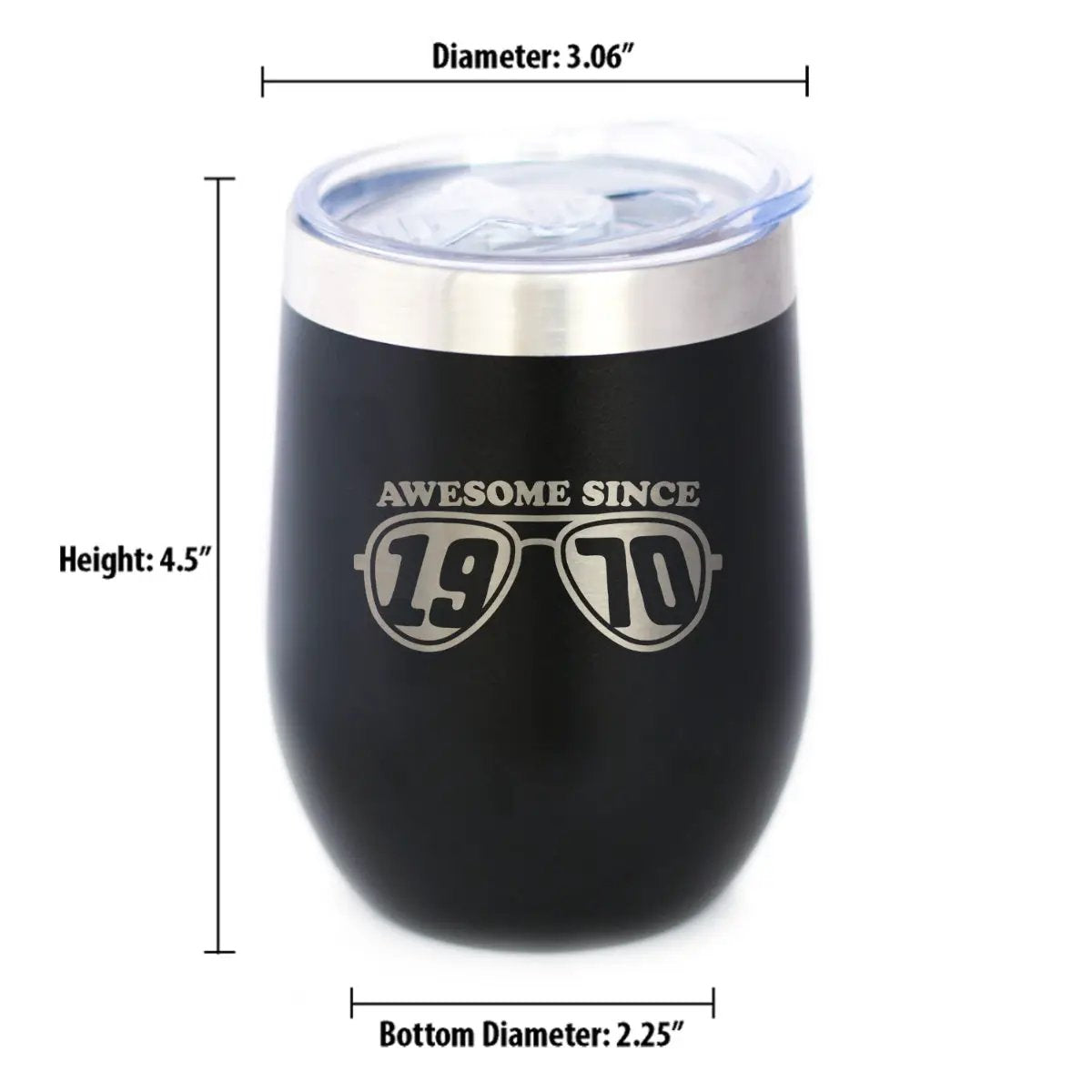 Awesome Since 1970 Wine Tumbler | 12 Oz Double Wall Stainless Steel | Sliding Lid | 55th Birthday Gift Ideas