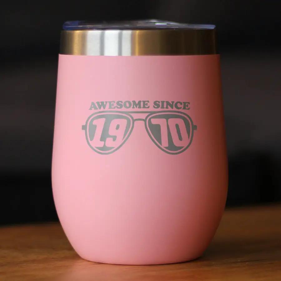Awesome Since 1970 Wine Tumbler | 12 Oz Double Wall Stainless Steel | Sliding Lid | 55th Birthday Gift Ideas